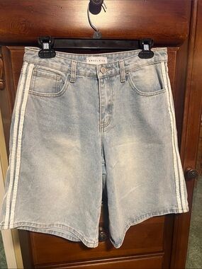 Angel Kiss Faded Light Blue Denim Shorts with White Side Stripes